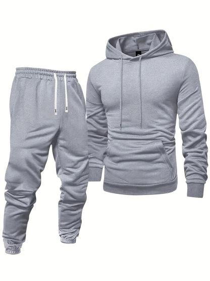 Random 2pcs Solid Color Men'S Hooded Sweatshirt And Sweatpants Spring And Autumn Casual Home Sets Light Plate Pullover Regular Long-Sleeved Hoodie And Waist with Drawstring Elastic Waist Threaded Cuff Trousers Tracksuit