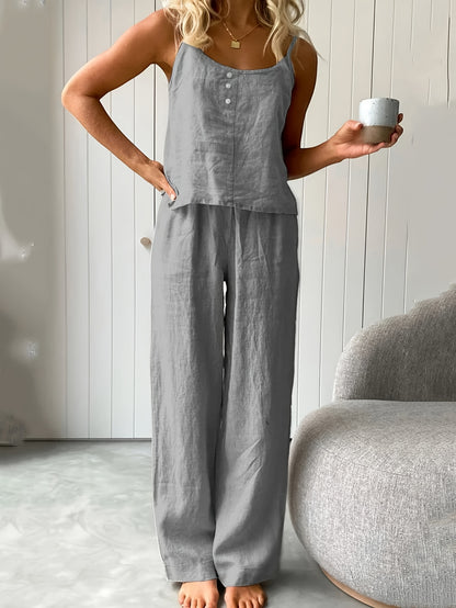 2pcs New Sleeveless Camisole Pants Two-piece Set, Loose And Fashionable Outerwear, Women's Fragrance Style