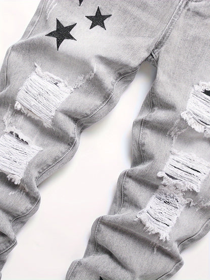 Slim Fit Men'S Jeans with Embroidery And Ripped Details
