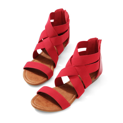 Womens Sandals, Simple Design, Women's Elastic Ankle Strap Low Wedges Sandals, Easy Slip-On, Suitable for Summer Vacation, Dating, Parties, Walking, Comfotrable