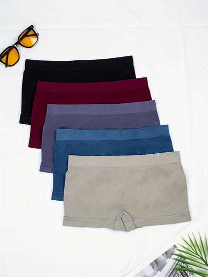 5pcs Multi-color Women'S Stretchy Hip Lifting Low Waisted Boxer Briefs & Sports & Fitness Breathable Comfortable Bottom Panties