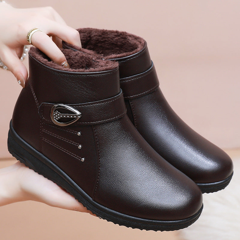 Middle-aged and Elderly Women'S Shoes Winter Soft Sole Non-slip Boots Thickened Fleece Short Boots Elderly Women'S Warm Shoes Grandma'S Shoes