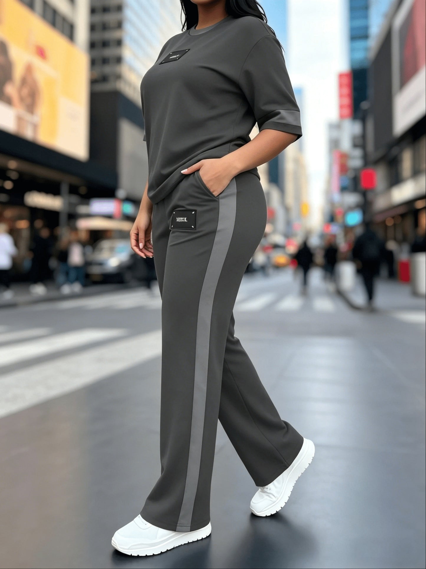 Women's Slate Grey High-Waist Slim-Fit Wide-Leg Pants - product view 17