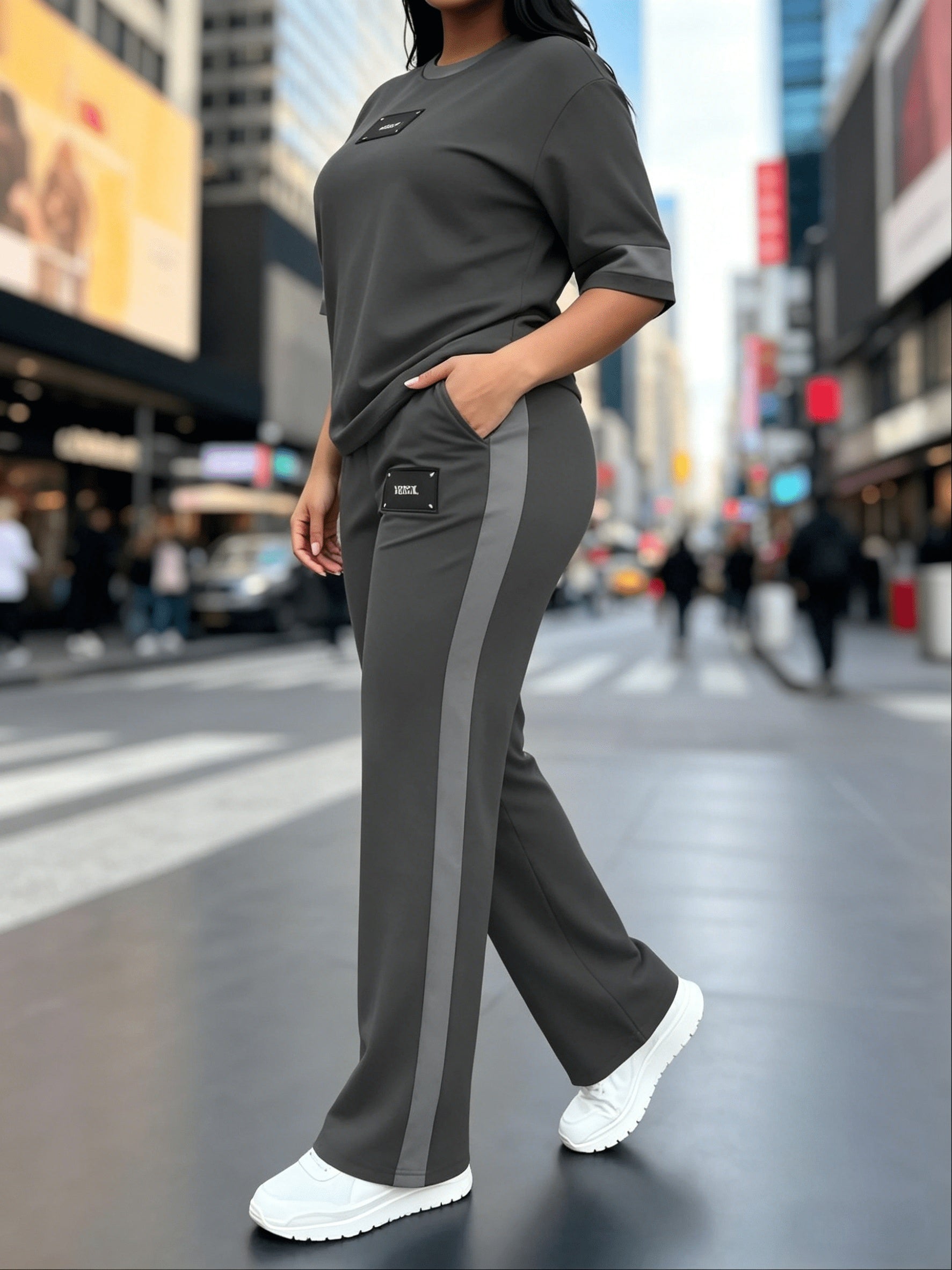 Women's Slate Grey High-Waist Slim-Fit Wide-Leg Pants - product view 17
