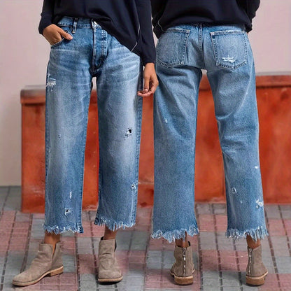 Autumn 2025 New Women's Casual Slim All-match Jeans Tassel Trouser Legs