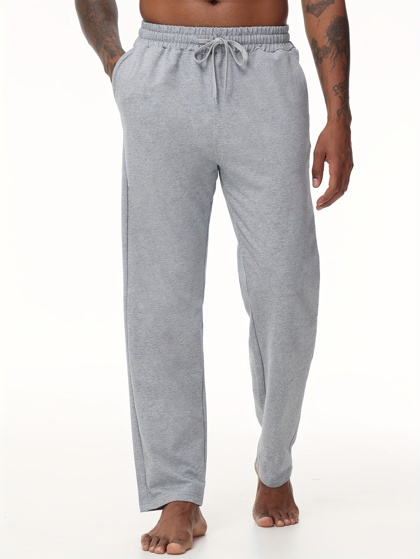 EXARUS Men'S Yoga Sweatpants Set - 2pcs, Athletic Lounge Pants with Open Bottom Straight Leg And Pockets