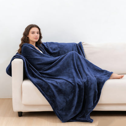 Faux Rabbit Fur Throw Blanket - Striped Double-Sided Flannel Back