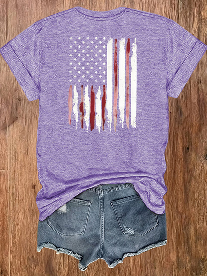 Women'S Summer Crew Neck Short Sleeve T-Shirt, Lightweight & Breathable, American Flag & Fireworks Print, Casual Street Style Top For Daily Wear & Patriotic Celebrations, Comfortable Athletic Outfit
