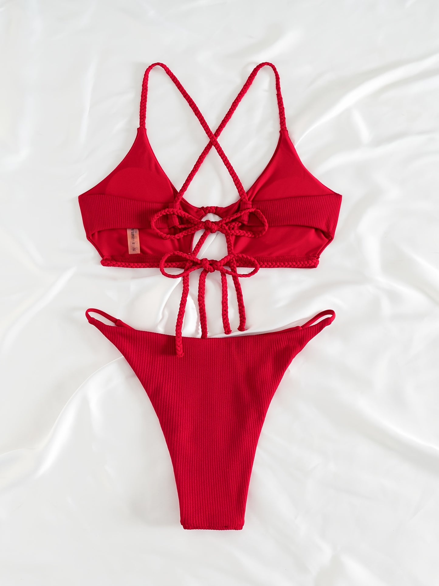 Sexy 2pcs Solid Color Bikini Set - Women'S Swimwear & Clothing - High Cut, Spaghetti Straps, Comfortable, Summer Must-Have, Beach Essentials