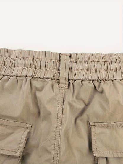 Solid Cargo Men's Casual Long Pants with Multiple Pockets AndButtons, Outdoor Hiking Camping Mountaineering