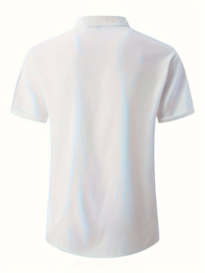 Men's Plus Size Double Placket Short Sleeve High Quality Shirt, Suitable for All Seasons, Home Short Sleeve Turn Collar Shirt, PLUS SIZE