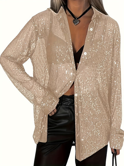 New Beaded Top with Lapel Long Sleeve Lapel Sexy Cross Border Women'S Shirt Jacket