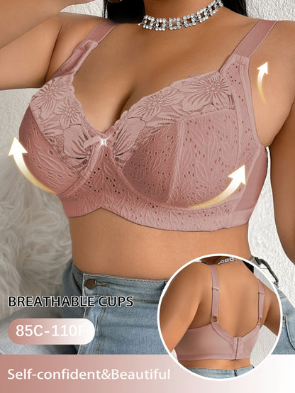 [Plus-Size Comfortable Bra] Lace-Spliced Plus-Size Women's Bra, No Underwire, Casual And Comfortable, with a Beautiful Back Design, Thin And Suitable for