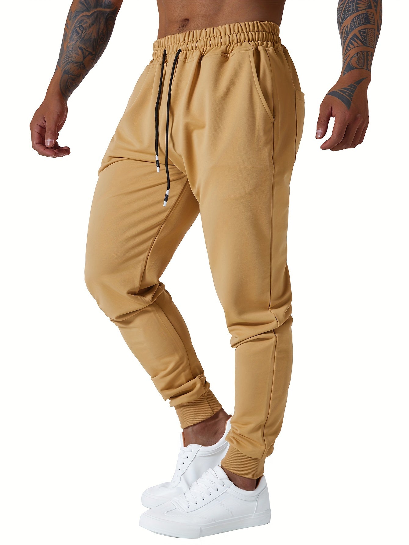 3pcs Men's Jogger Sweatpants - Ultra-Elastic Gym Pants with Deep Side Pockets, Mid-Rise Athletic Workout Bottoms, Solid Color Casual & Training Wear, Machine Washable (Regular Fit) - Bulk Pack for Running, Gym, Everyday Use - Easy Care &