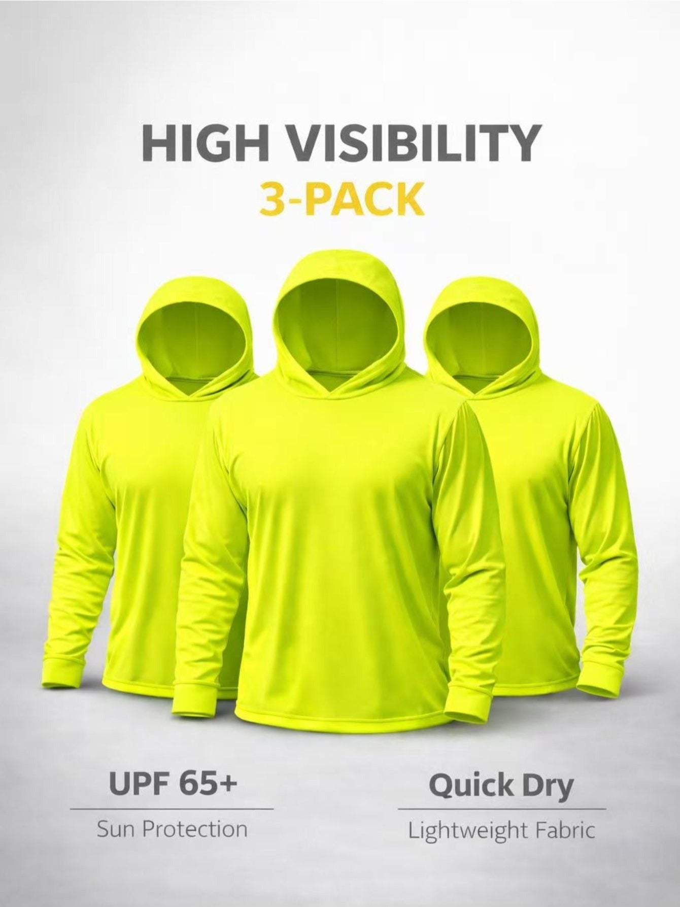 3-PACK Men UPF 50+ Sun Protection Breathable T Shirt Long Sleeve Workout T-Shirts with Hood