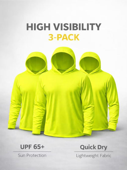 3-PACK Men UPF 50+ Sun Protection Breathable T Shirt Long Sleeve Workout T-Shirts with Hood