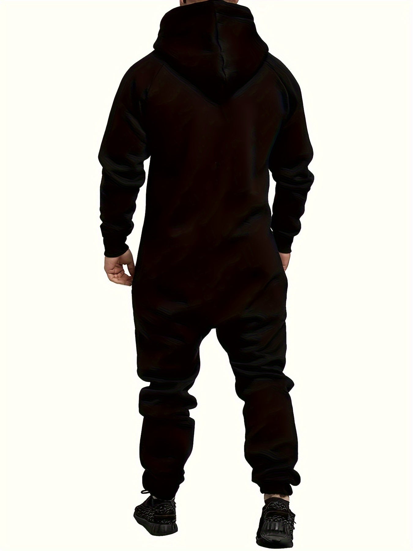 A Men's Hooded Fleece-lined Jumpsuit, Long Sleeve, Full Zip Jumpsuit with Kangaroo Pocket, Suitable for Spring Travel And Seaside Trips