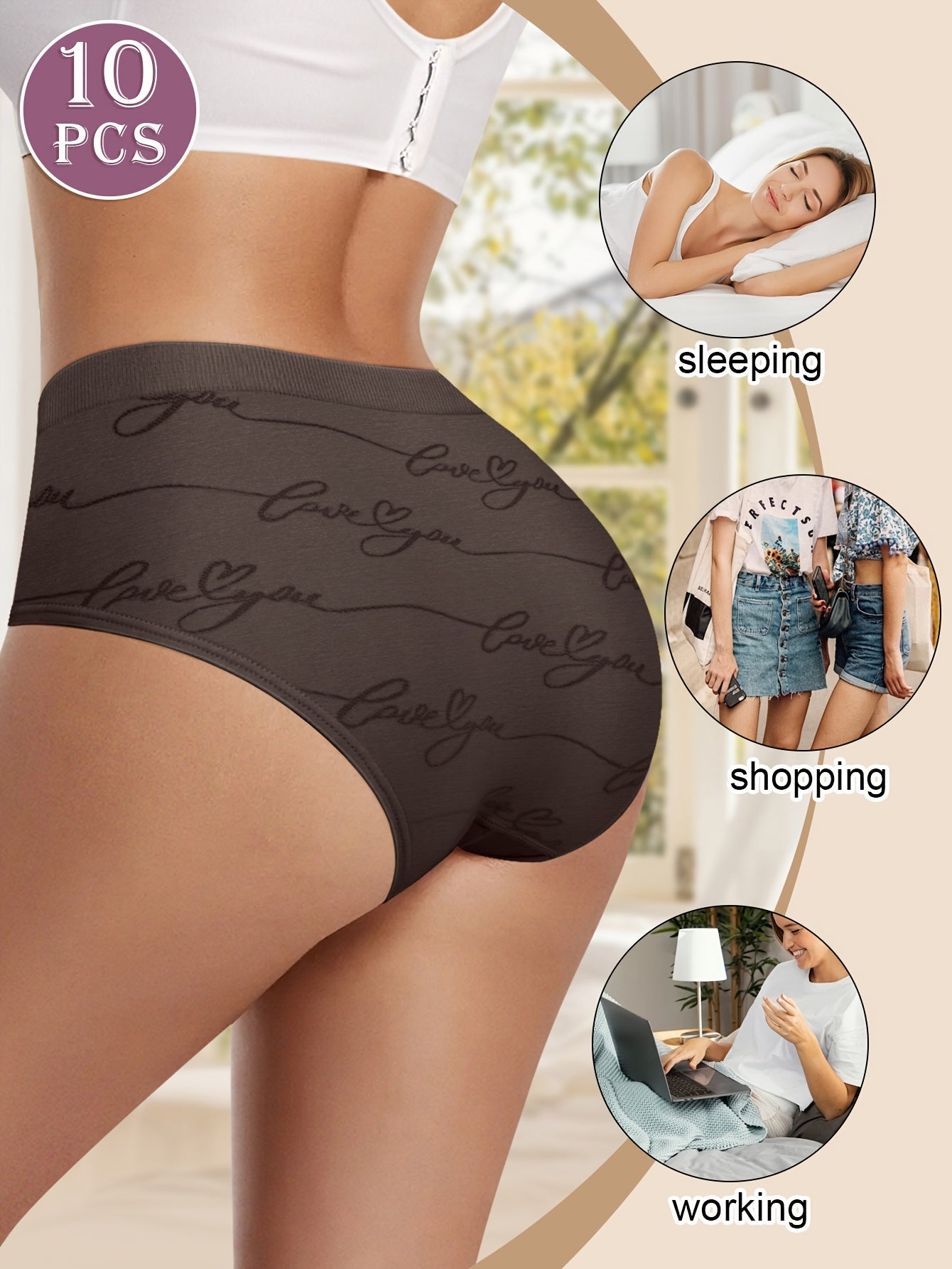 10pcs Women's Low-Rise Seamless Briefs with Butterfly Print, Soft Comfortable Stretchy Panties, Women's Underwear & Lingerie