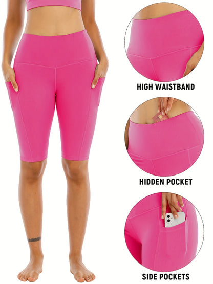 6pcs Set Of Women's Cycling Shorts with Pockets, High Waist Belly-closing Exercise Yoga Running Fitness Tennis Shorts Large Size Sports Shorts