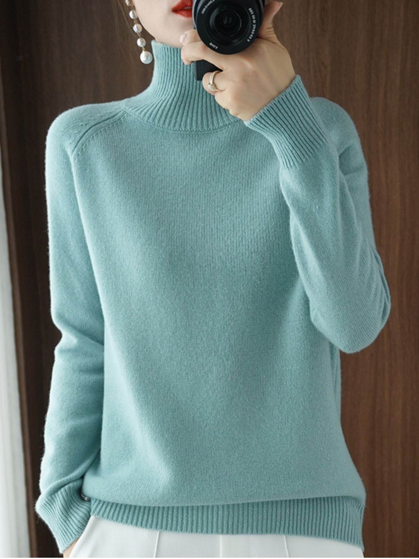 1pc New Cashmere Thick Turtleneck Sweaters Long Soft Sleeve Casual Pullovers