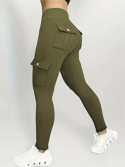 Halloween Costume, 3pcs Women's High-Waisted Yoga Leggings with Pockets - Stretchy Running and Athletic Tights, Button Design, Solid Colors Black, Maroon, Gray, Practical Flap Pockets, Comfortable Fabric Christmas Women's Autumn Wear
