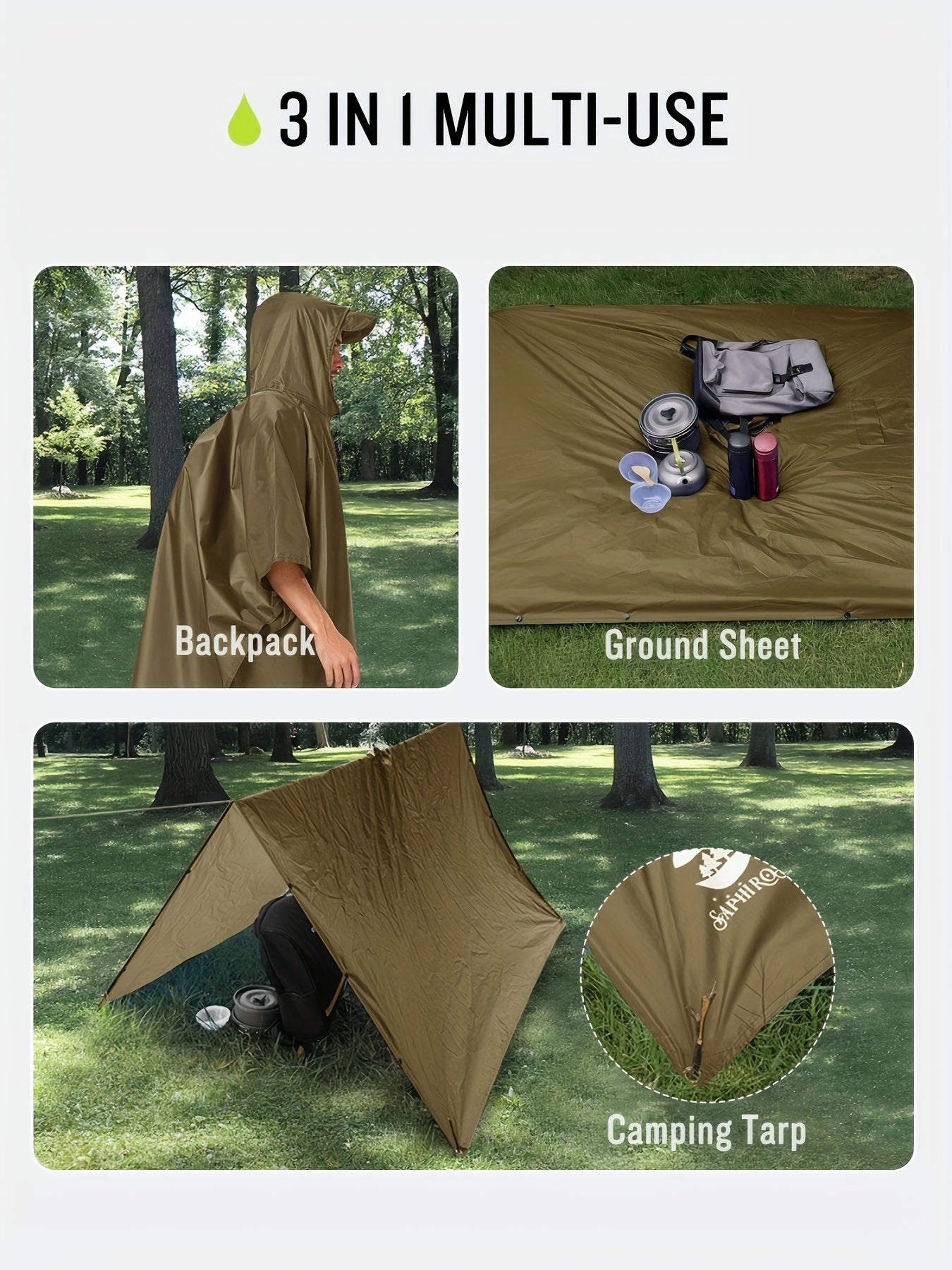 3-In-1 High Quality Hooded Rain Poncho with Side Pockets - Durable Polyester, Windproof for Outdoor Activities Like Camping, Hiking & Cycling