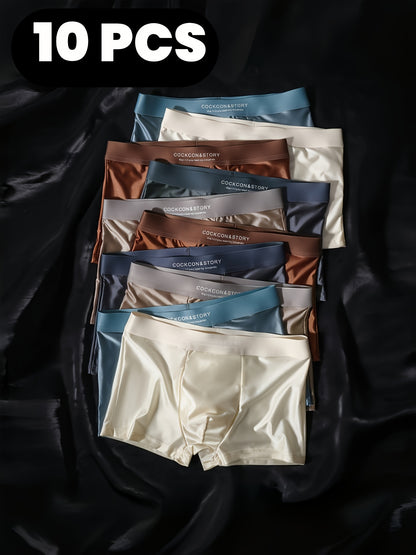 10 Random Pieces Men's Luxury Underwear -Fiber Fabric Full Coverage Shorts, Rounded Edges, Breathable And Comfortable, Suitable for Daily And Formal Wear, Machine Washable, Smooth Texture, Close-fitting, Elegant And Exquisite