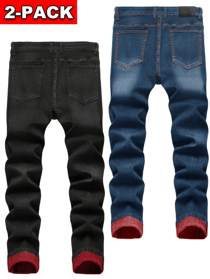 New Spring Style Two-Pack Men'S Jeans: Trendy Ripped Jeans, Black Retro Colorful Casual Pants, Perfect Valentine'S Day Gift