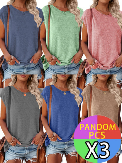 3pcs, Women's Beautiful Fashion Casual Top Summer Clothing Spring T-Shirt Business Casual 2025 Weight Design