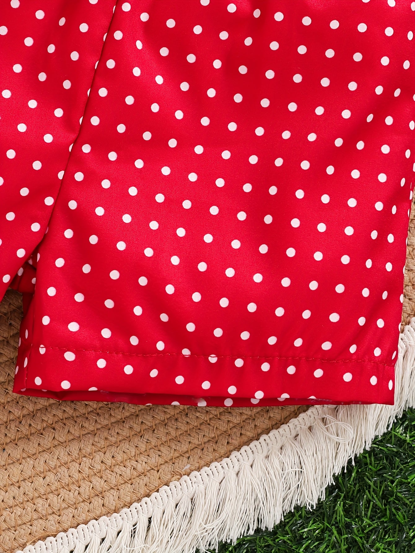 Set of 2 Girls' Outfits for Spring And Summer: a Gingham Dress with a Strawberry Print And Bow, Paired with Red Polka Dot Shorts. This Casual Set Is Machine Washable And Ideal for Toddlers, Featuring a Comfortable Spandex Design, for Outdoor