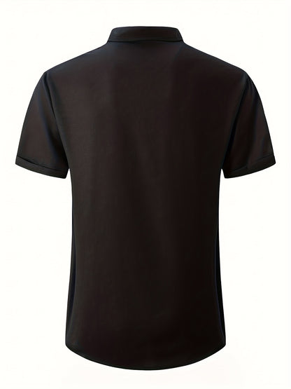 Men's Plus Size Double Placket Short Sleeve High Quality Shirt, Suitable for All Seasons, Home Short Sleeve Turn Collar Shirt, PLUS SIZE