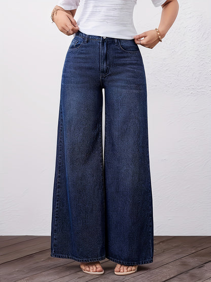 European and American Women's Jeans, High-Waisted Loose Wide-Leg Pants, Versatile Fashionable Blue All-Season Denim Trousers, Women's Jeans and Clothing