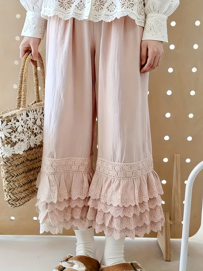 1pc Pants - Women's Large Size Spring And Summer New Sweet Four Layers Of Lace Stacking Bottoms Liner Pants Wide-legged Dress Pants, Super Suitable for Wearing As The Bottom Of The Skirt, Soft And Comfortable Pajama Pants