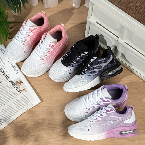 Gradient Color Air Cushion Shock-Absorbing Running Shoes, Casual And Versatile Wear-Resistant And Non-Slip Outdoor Sports Shoes, Woven Shoes, Women Shoes, Sneakers