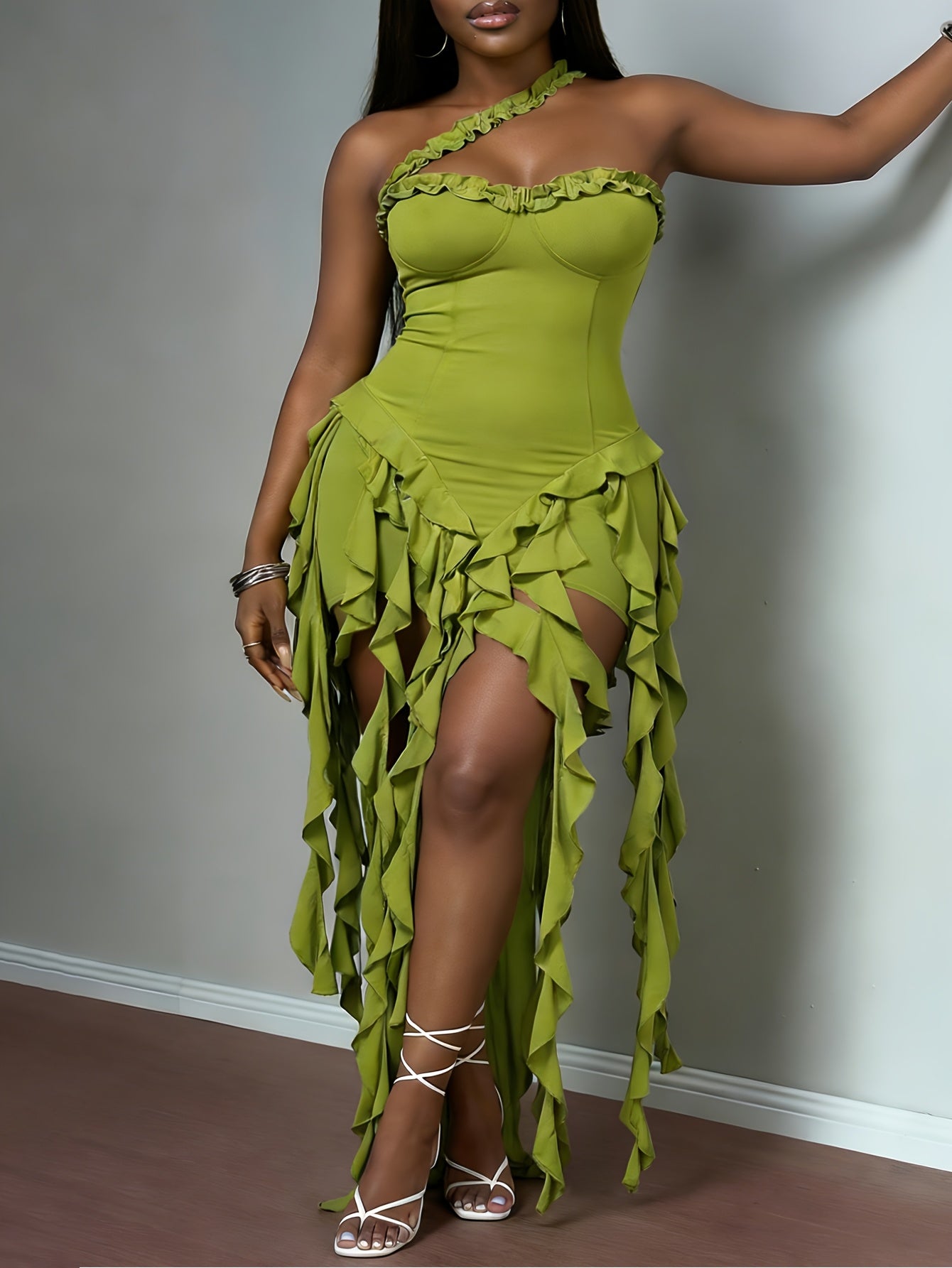 Plus Size, Large Size Black Ruffle Trim Midi Dress | Chic Outfit for Date Night & Summer Soirees
