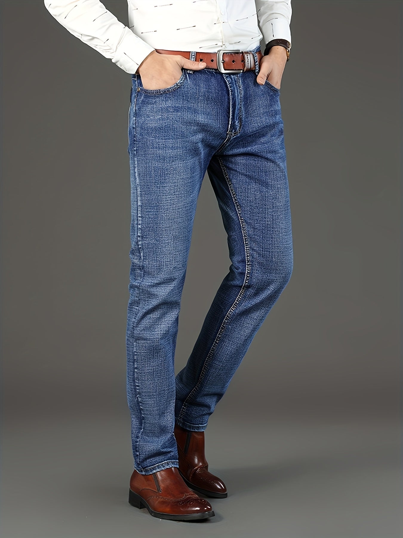 Men'S Classic Design Jeans, Semi-formal Stretch Jeans For Business