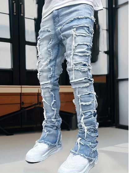 Men's Slim Fit Jeans - Classic Wash Distressed Travel 392485