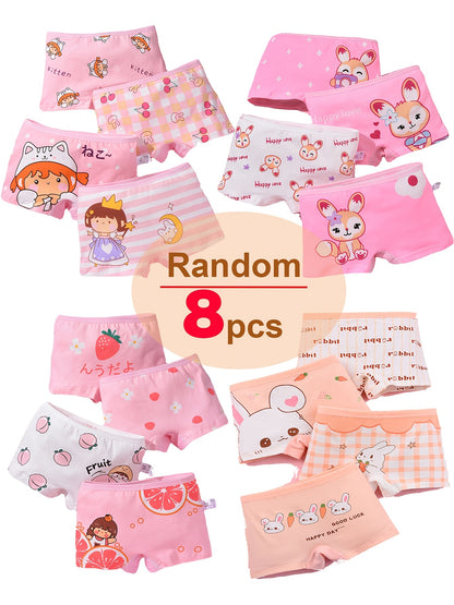 Vifine Random 8pcs Cute Cartoon Girl & Rabbit & Pony Print Briefs, Soft & Comfy Underwear Set, for All Season Wearing