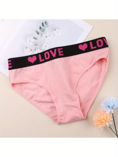 6pcs Seamless Women'S Underwear, Simple Letter Love Pattern, Comfortable Stretch Fabric Lingerie in Red, Black, Blue, Pink, Green, Beige