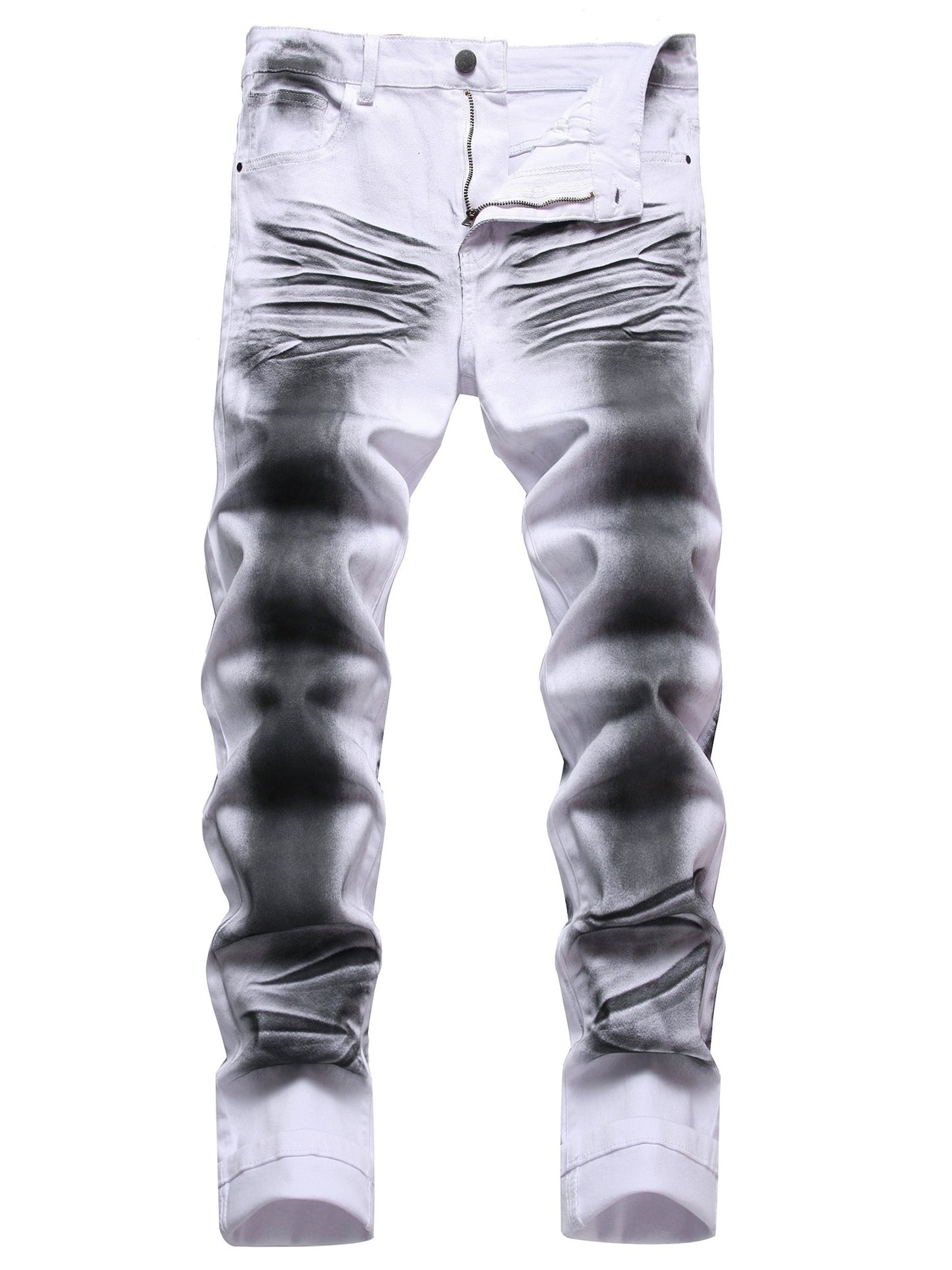 Men'S Print Jeans Stretch Casual Slim Long Casual Pants | Mid Waist, Regular Fit, Zipper Fly, All-season, Washed Detail
