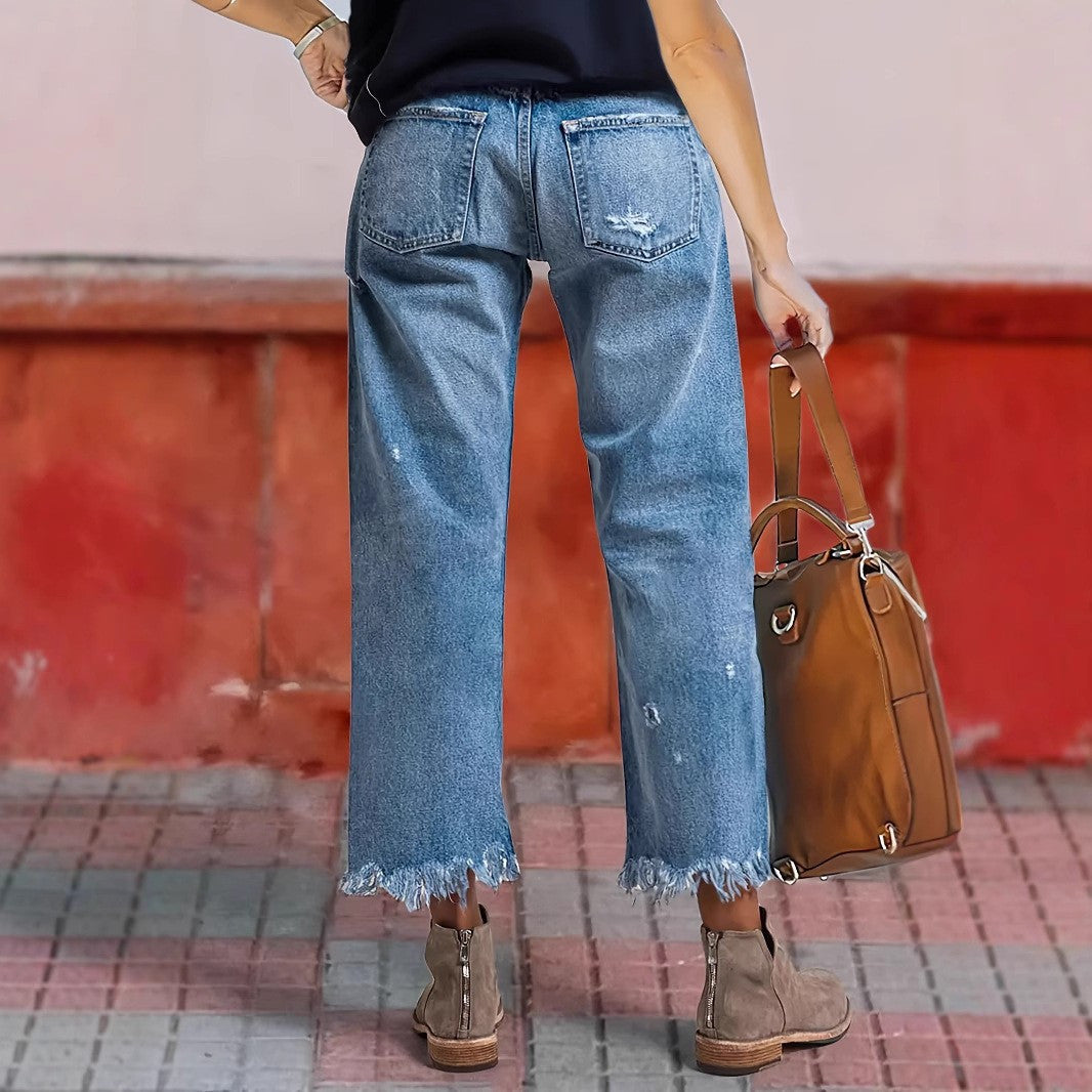 Autumn 2025 New Women's Casual Slim All-match Jeans Tassel Trouser Legs