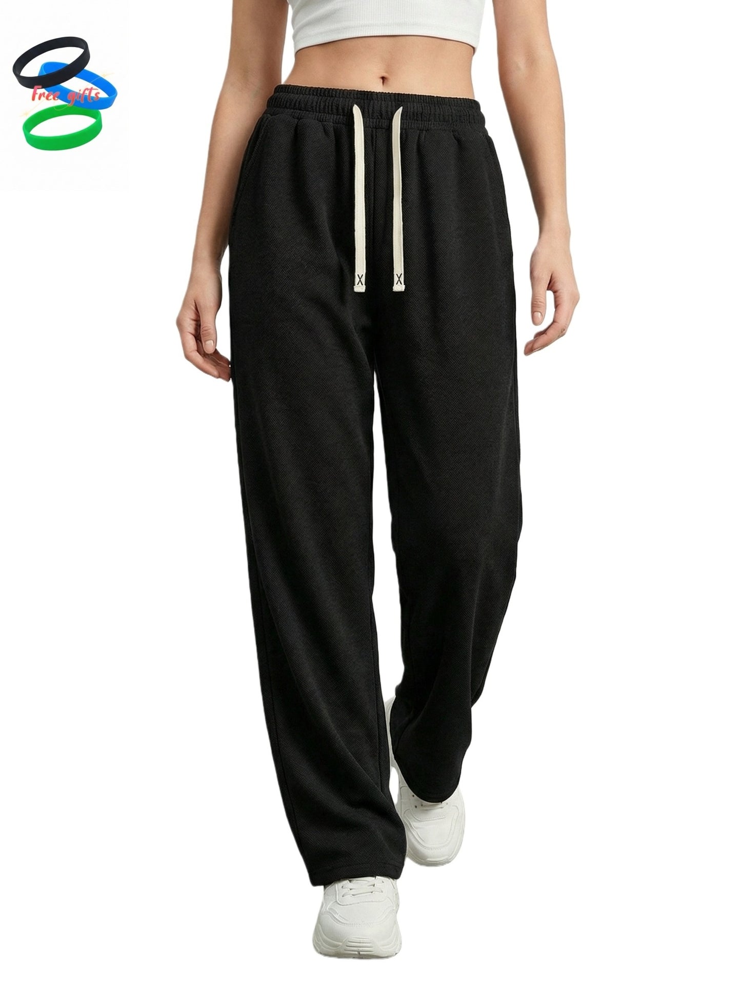 Three-Pack Of All-Season Trendy Versatile Pants [Soft Sweatpants] [Runs Large, Recommend Ordering One Size Down] Women's Soft Sweatpants - Loose Fit, Elastic Drawstring Waistband, Two Side Pockets - Machine Washable, S Bracelet Included.