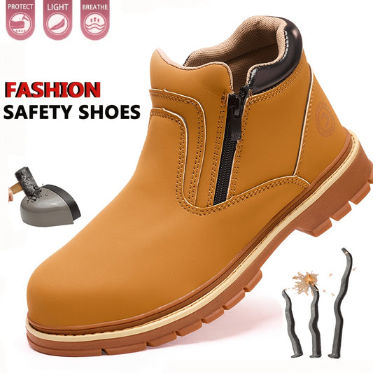 Men's Work Safety Boots - High Top Design, Steel Toe Protection - Anti Smash, Anti Puncture, Anti Slip And Wear-resistant Rubber Sole - Suitable for Construction | Factory | Daily - Warehouse Shoes | Modern Work Shoes | Outdoor Laborers