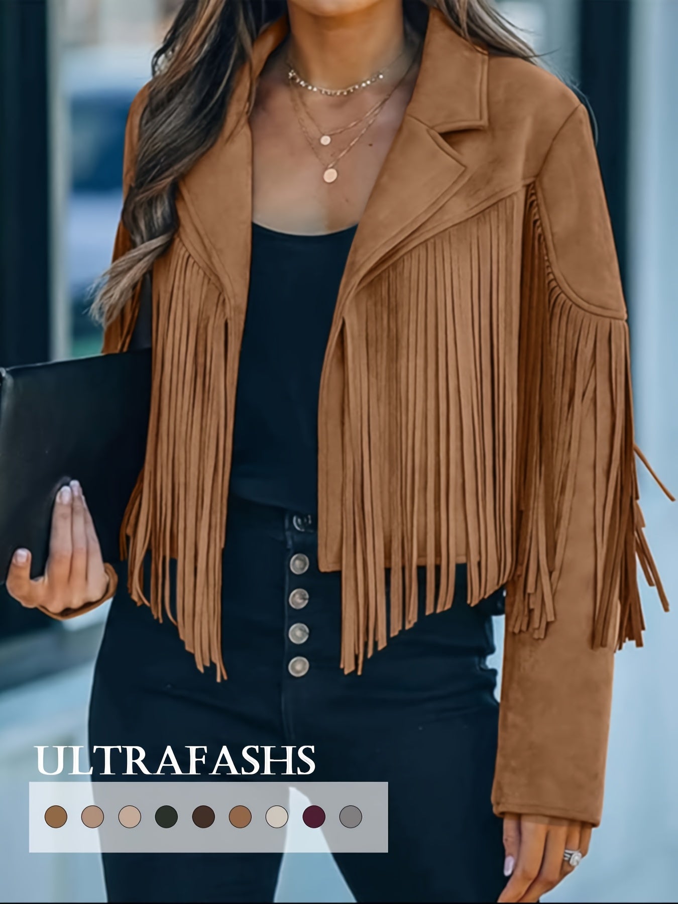 Faux Jacket Women Tassel Motorcycle Fringe Cropped Coats 2026 Spring Western Outfit Trendy Fall Long Sleeve Cowgirl Outfits Cardigan Jackets