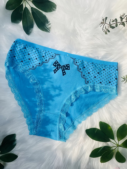 12pcs Elegant Contrast Lace Briefs | Plus Size with Bow and Heart Print, Comfortable & Breathable Stretchy Women'S Lingerie & Underwear