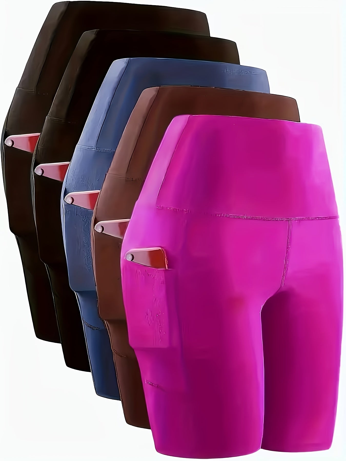 5pcs 5-Inch High-Waisted Rider Shorts, Women's Summer Shorts with Pockets, Ultra-Soft Belly Control No-See-Through Workout Running Yoga Shorts, 6-Inch Pant Length Shorts Mother's Day Gift