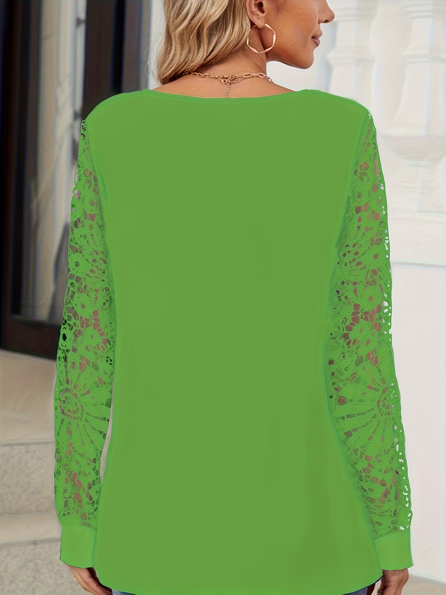Casual Women'S Clothing in Larger Sizes, Featuring a Comfortable Blouse with Lace Hem Sleeves, a Pleated Design, And a Easy Button-Up T-Shirt Suitable for Home, Leisure, And Outdoor Activities