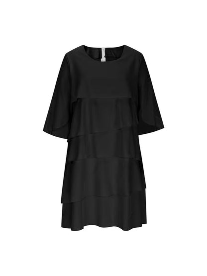 ZOELNIC Women's Solid Color Round Neck Cake Skirt Patchwork Dress, Suitable for Holiday Party Wear, for Office, Wedding Guest, Party, Women's Clothing