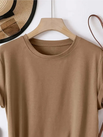 Women's Retro Breathable Crew Neck Short Sleeve T-Shirt - Minimalist Casual & Elegant Blouse-Compatible Top Suitable for Holidays, Parties, Spring/Summer Wear with Animal, Letter & Cartoon Prints, Machine Washable Versatile Basic Tee