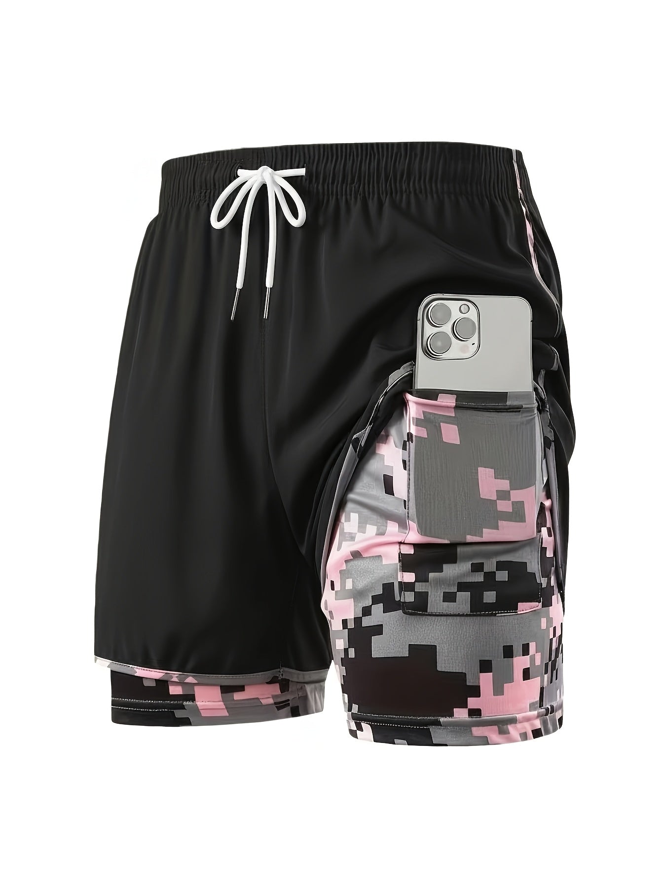 Three Pairs Of Women'S Summer Shorts, Double-layered, Two-in-one Design With Camouflage Pattern, Breathable And Quick-drying, Side Mesh Pockets, Non-stretch Fabric, Regular Fit, Side Pockets, And Casual Style, Free Bracelet Included.